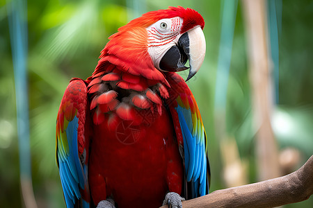 红蓝鹦鹉在树枝上栖息的照片背景图片