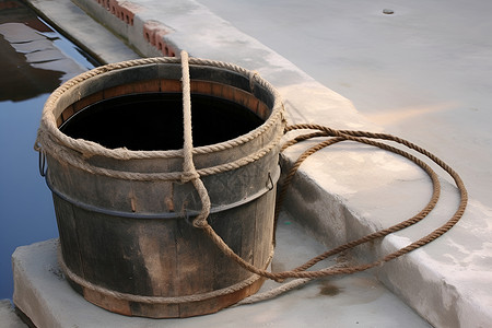麻绳素材水桶和绳索背景