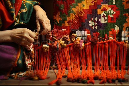 织女手工刺绣艺术高清图片