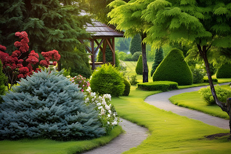 幽静的庭园小径庭园高清图片