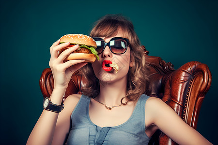 吃汉堡的女士背景图片