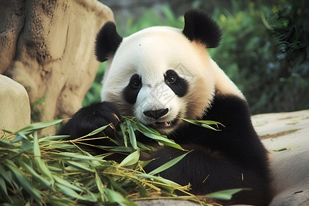珍稀吃竹子的大熊猫背景