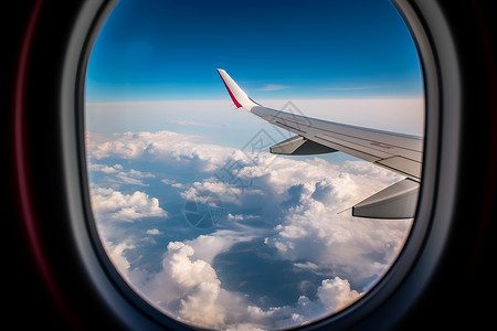 窗户蓝天白云与飞机背景