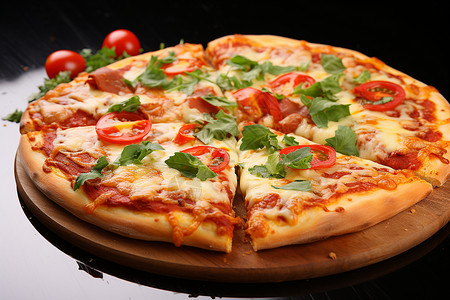 西红柿叶美味的披萨背景