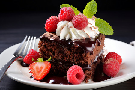 巧克力蛋糕甜品与叉子高清图片