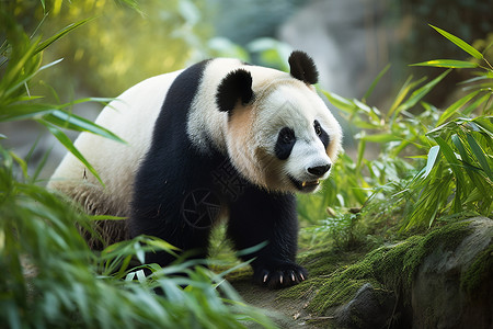 大熊猫漫步珍稀植物高清图片