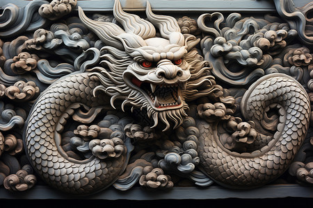 祥云装饰中国文化的龙雕塑背景