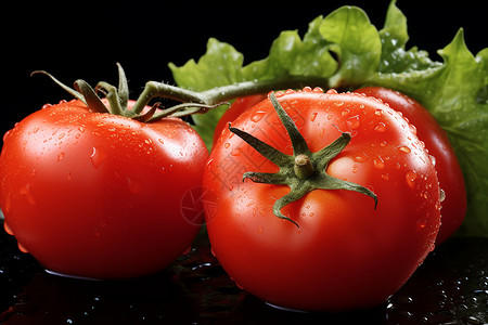 番茄与生菜叶背景图片