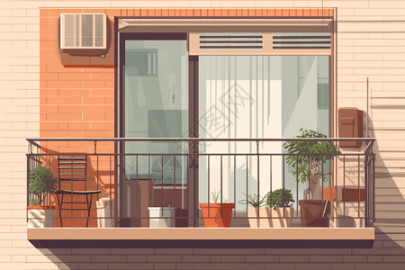 阳台住宅阳台上的植物插画