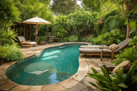花园里的泳池背景图片