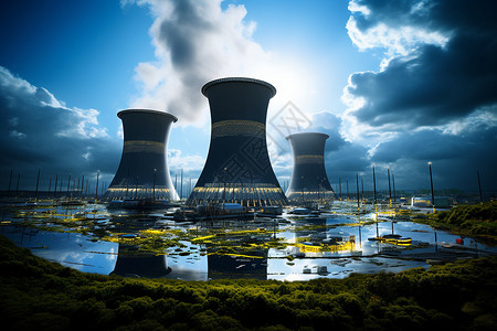 焚烧发电厂天空下的核能发电厂设计图片