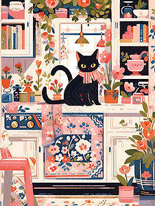 书架间一只猫咪背景图片