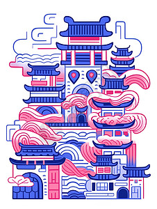 中国风建筑插画背景图片