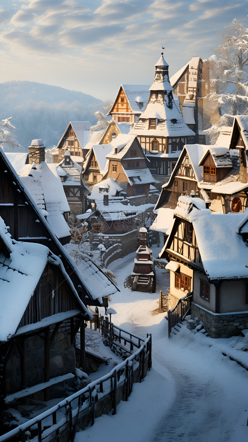 冬日乡村房屋图片