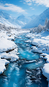 冰冻湖面被雪覆盖的河流背景