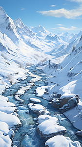 冰冻湖面冬日宁静的河流插画