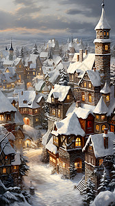冬日村庄背景图片