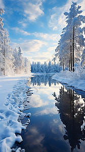 冰冻湖面与冬日碧空相映成趣背景图片
