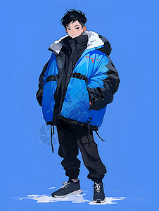 冬日里蓝衣男子背景图片
