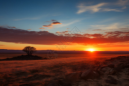 田野上的夕阳背景图片