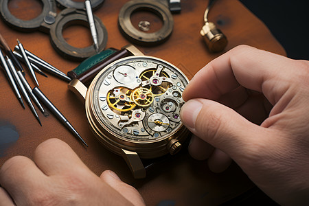 齿轮修理一位修表匠人在修理手表背景
