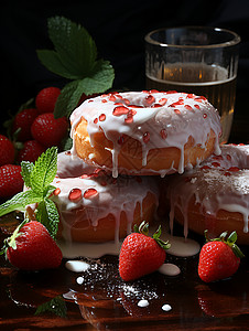 草莓与甜甜圈背景图片