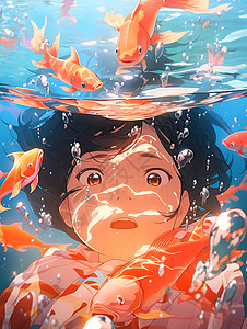 少年在水中背景图片