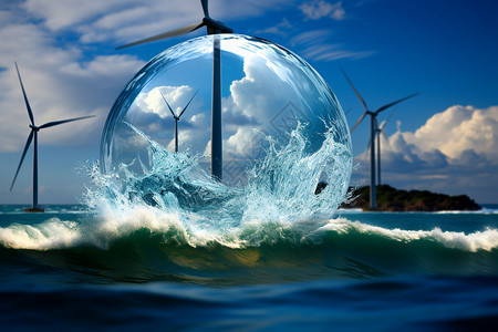 水油平衡海洋风力发电场景设计图片