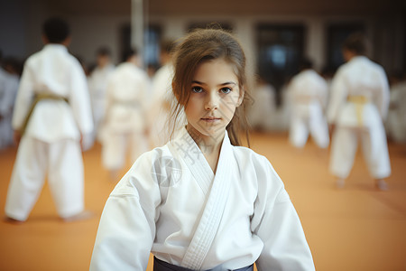 柔道武术小女孩穿着空手道衣服背景