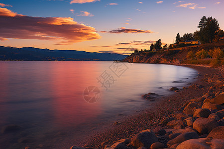 湖边日落背景图片