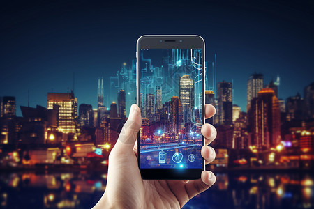 智能手机背景下的城市之夜背景图片