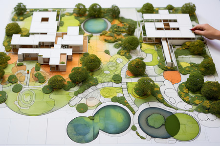 构建和谐社区精美的园林设计插画