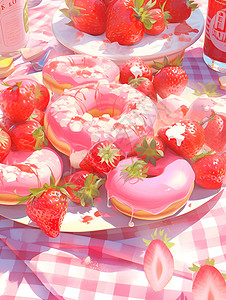 精致的草莓甜甜圈背景图片