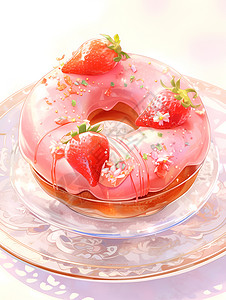 粉红色草莓甜甜圈背景图片