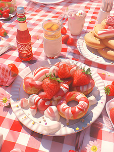 精美的草莓甜甜圈背景图片