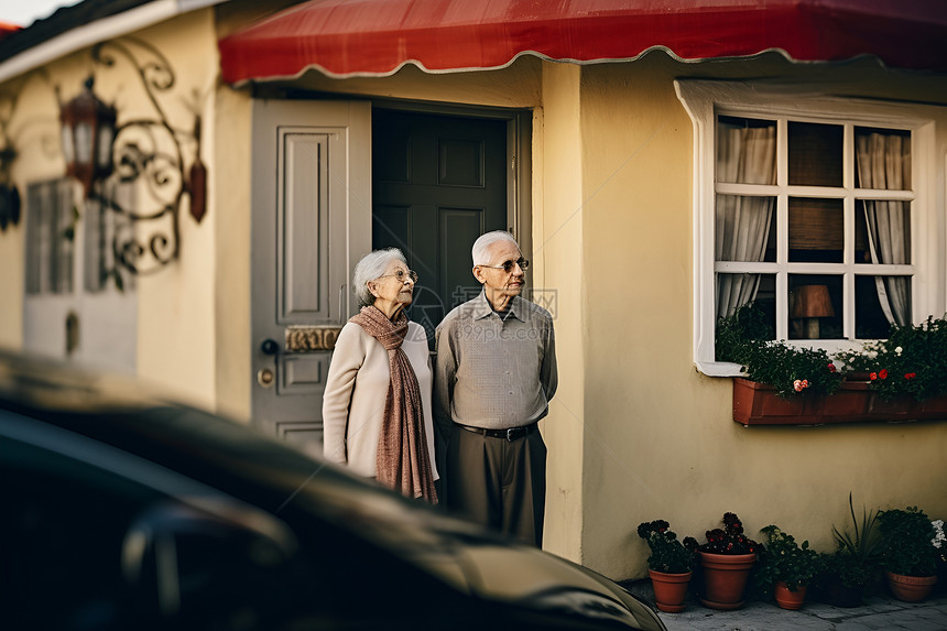 门前幸福的老年夫妇图片