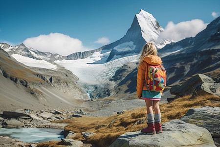 户外壮观的山脉和女孩背景图片