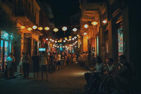 夜幕下拥挤的街道背景图片
