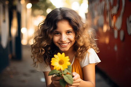 阳光女孩与向日葵背景图片