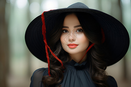 黑帽红蝴蝶结的女士背景图片