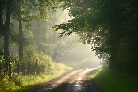 晨曦森林之路背景图片