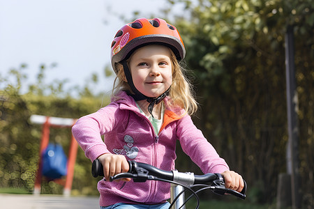 骑着鲸鱼的女孩小女孩戴着头盔骑自行车背景