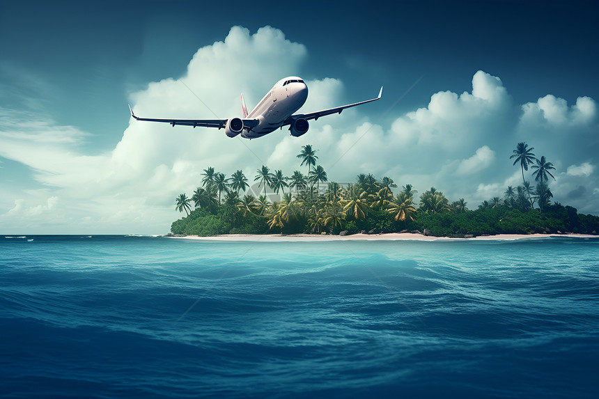 美丽的海岛和飞机图片