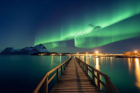 北极光下的长桥高清图片