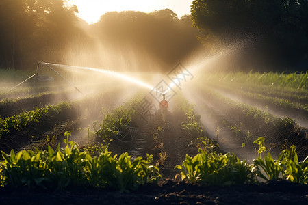 喷水器浇灌作物背景图片