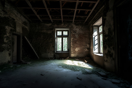 空荡荡的老旧房屋背景图片