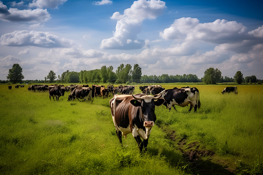 草地上放牧的牛群图片