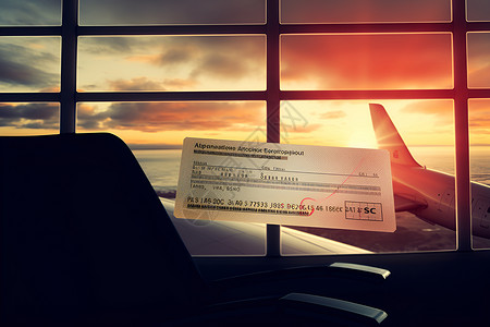 航空机票窗前的机票设计图片