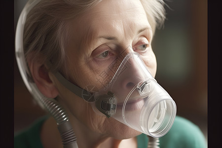 戴着呼吸设备的老奶奶背景图片
