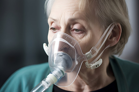 佩戴呼吸设备的老奶奶背景图片